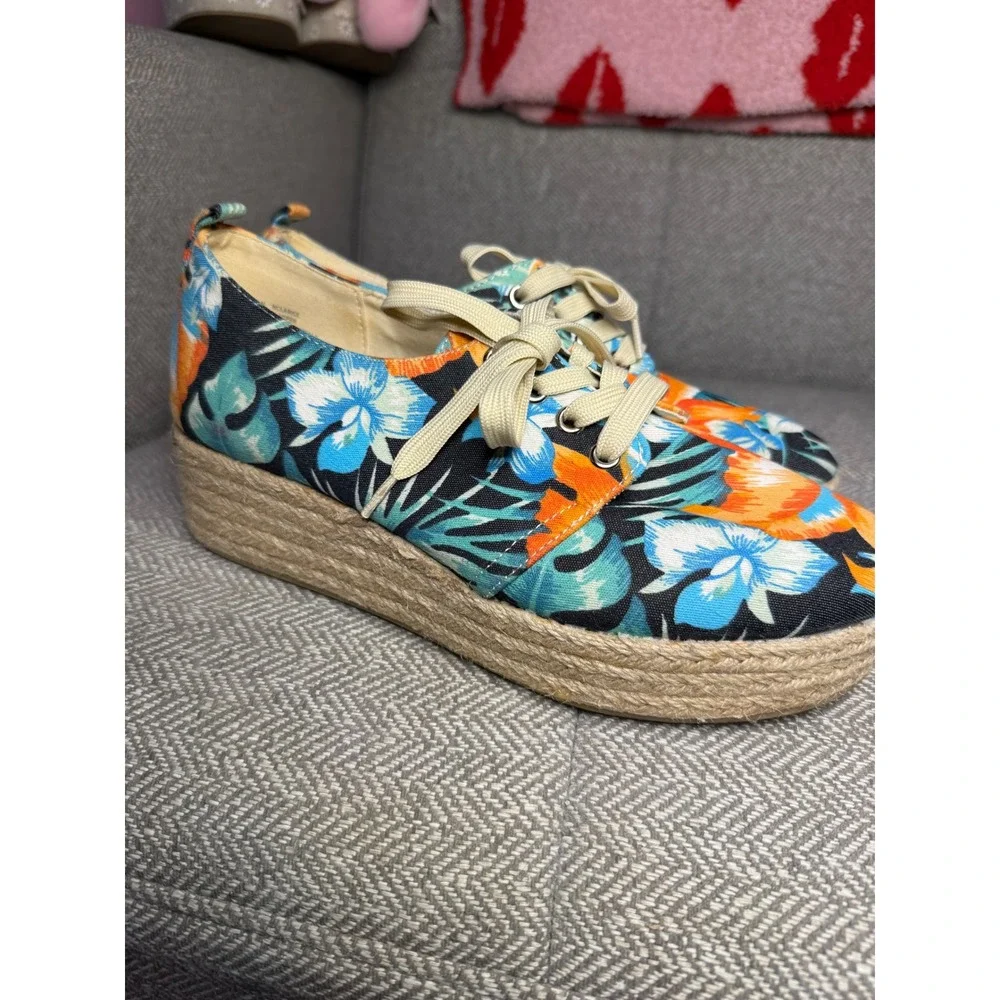 Nicole NClarice Tropical Floral Espadrille Platform‎ Sneakers Orange Blue 7.5M
